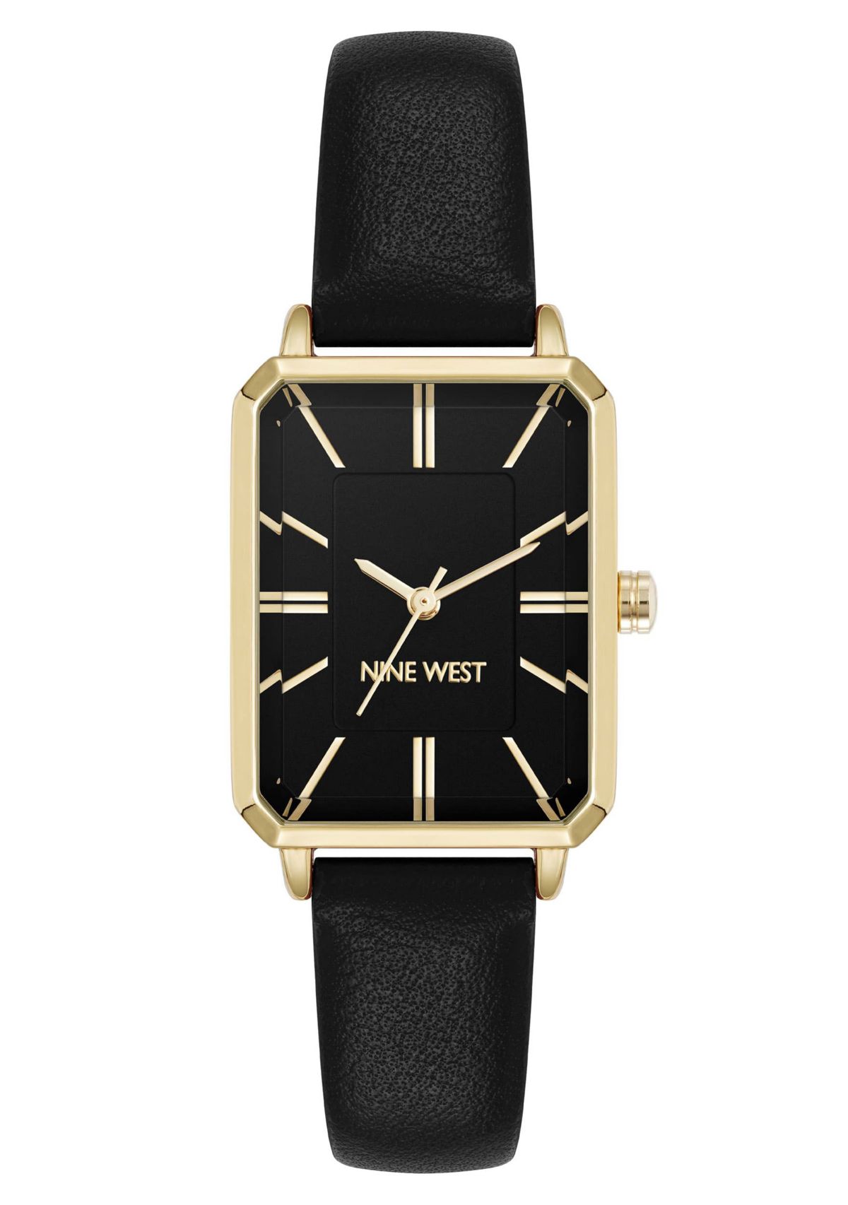 Octagonal Black Faux Leather Band Watch