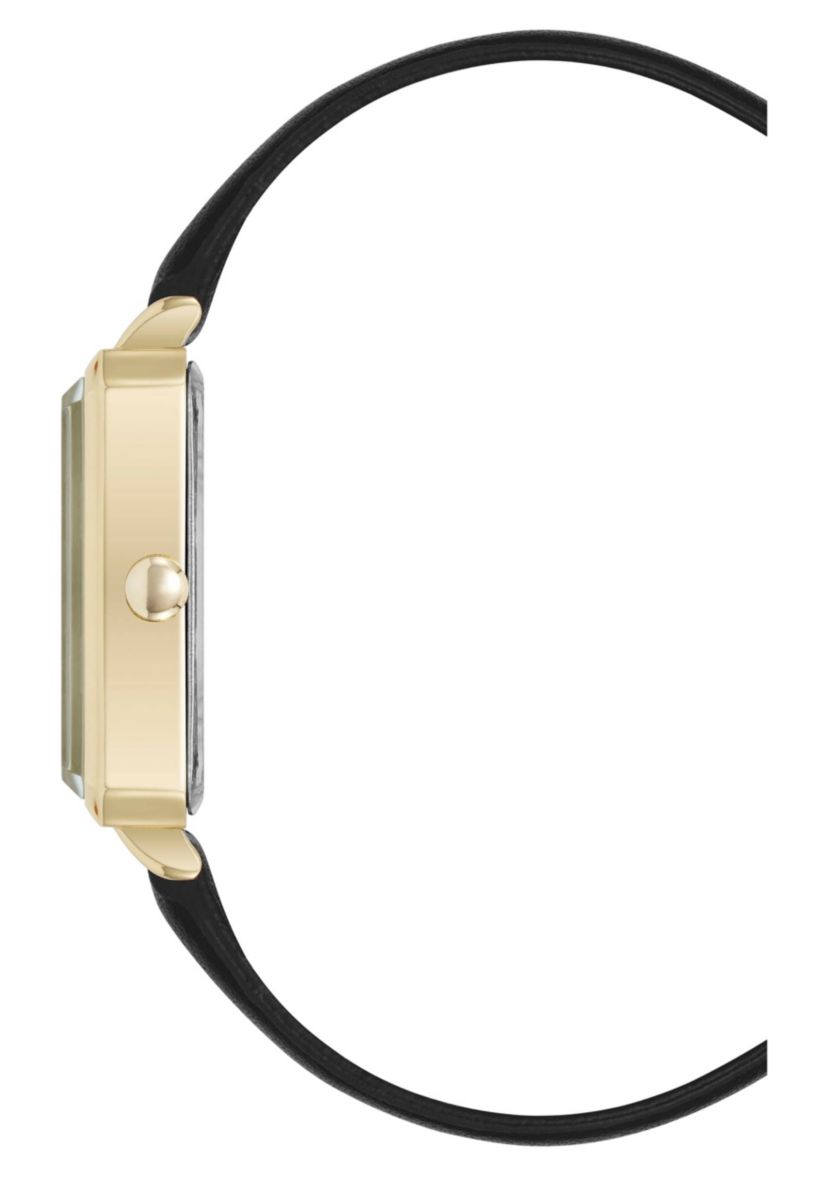 Octagonal Black Faux Leather Band Watch