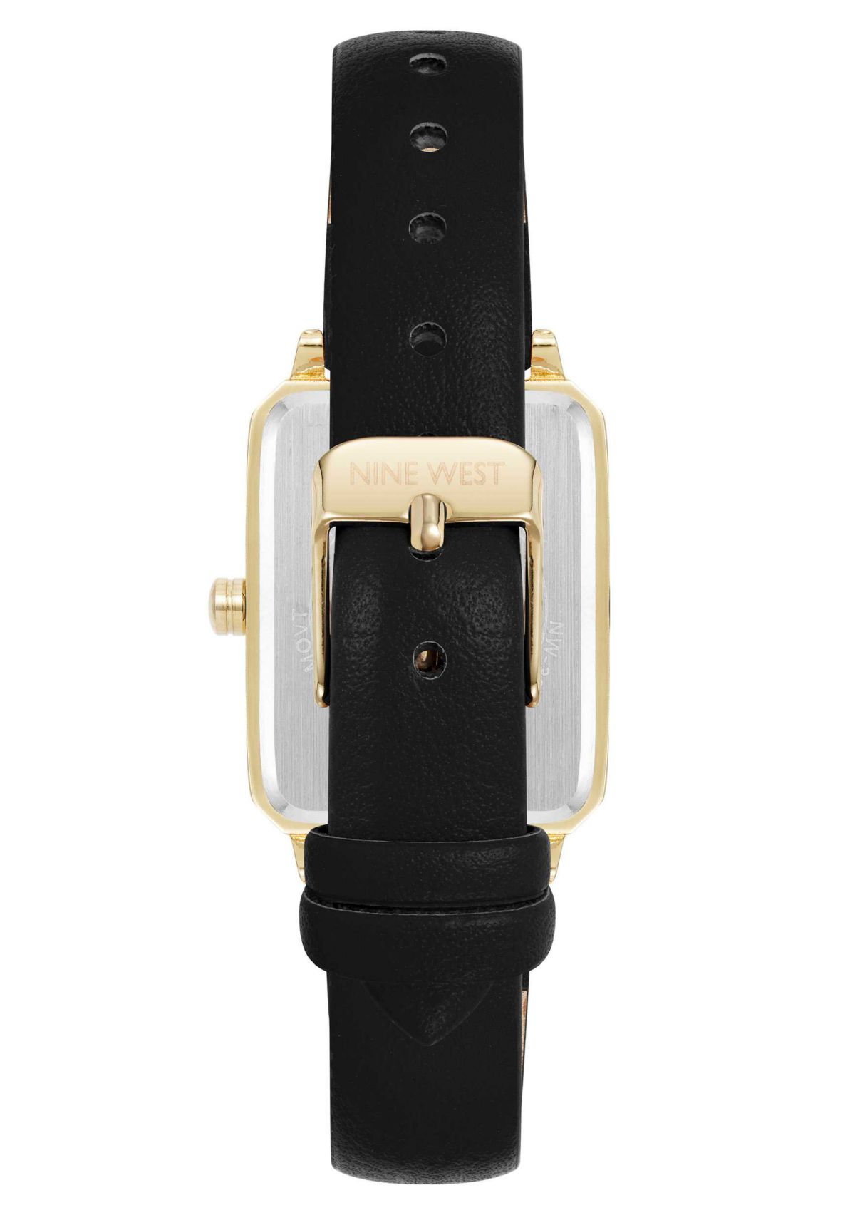 Octagonal Black Faux Leather Band Watch