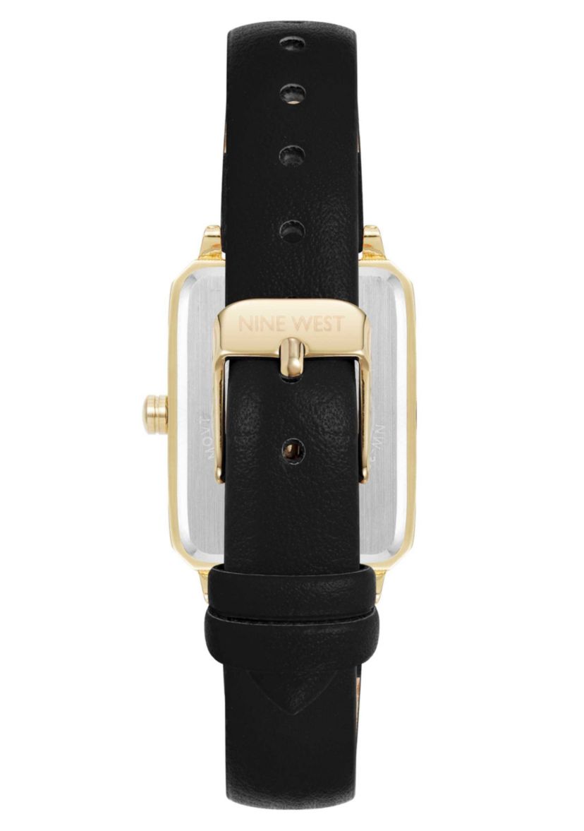 Octagonal Black Faux Leather Band Watch