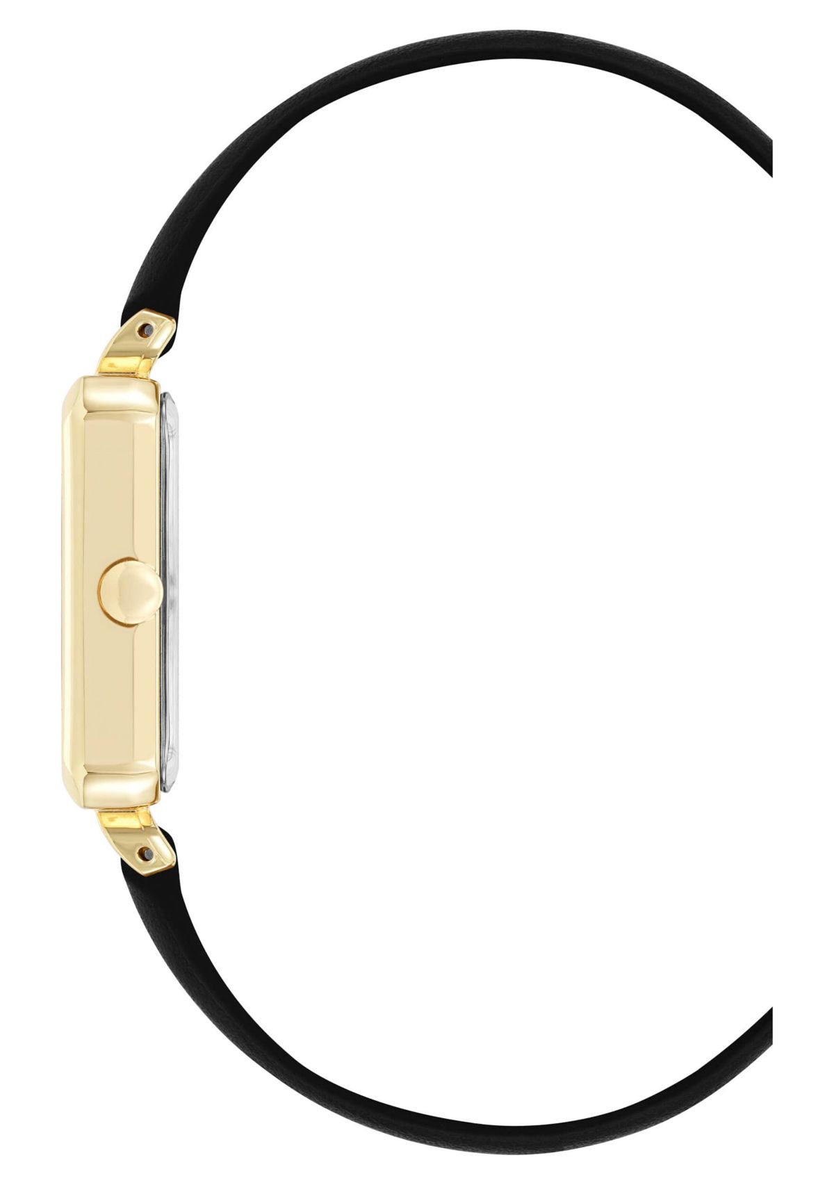 Womens Rectangle Black Faux Leather Band Watch