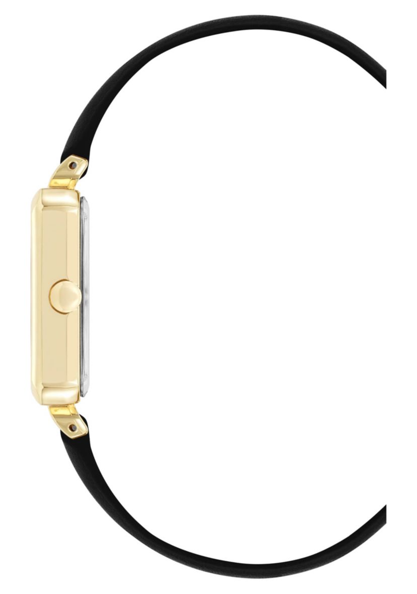 Womens Rectangle Black Faux Leather Band Watch