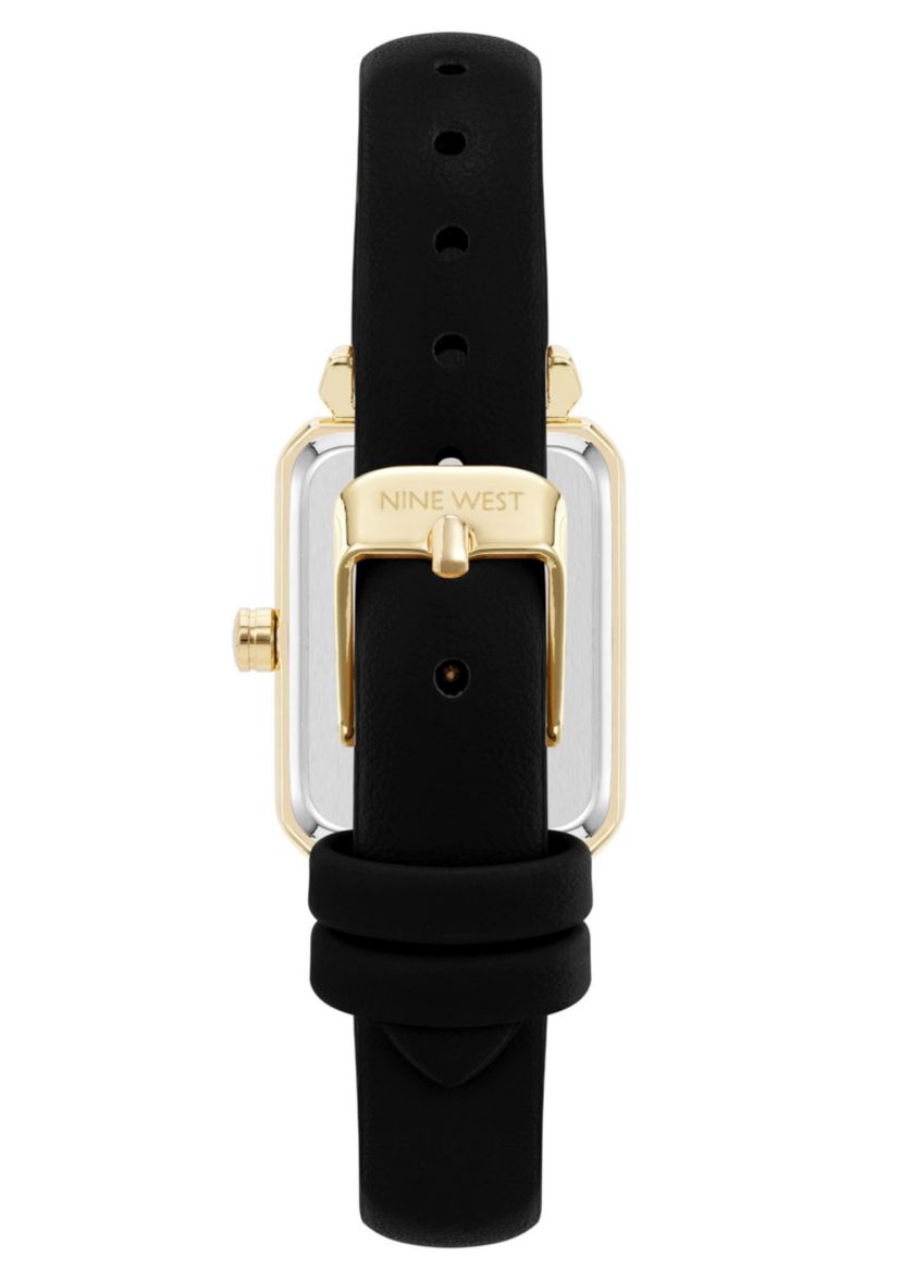 Womens Rectangle Black Faux Leather Band Watch