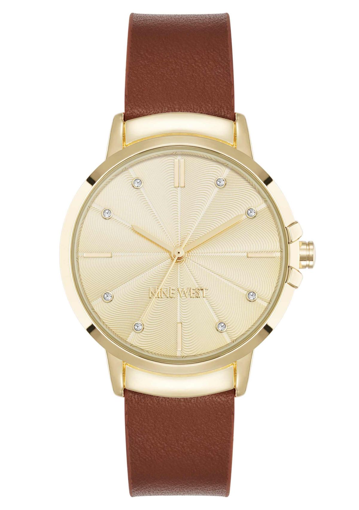 Womens Round Brown Faux Leather Band Watch