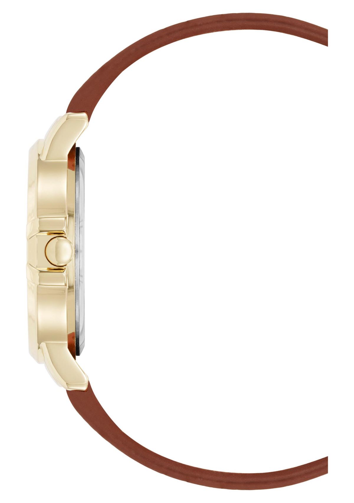 Womens Round Brown Faux Leather Band Watch