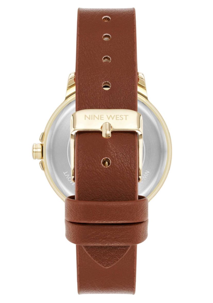 Womens Round Brown Faux Leather Band Watch
