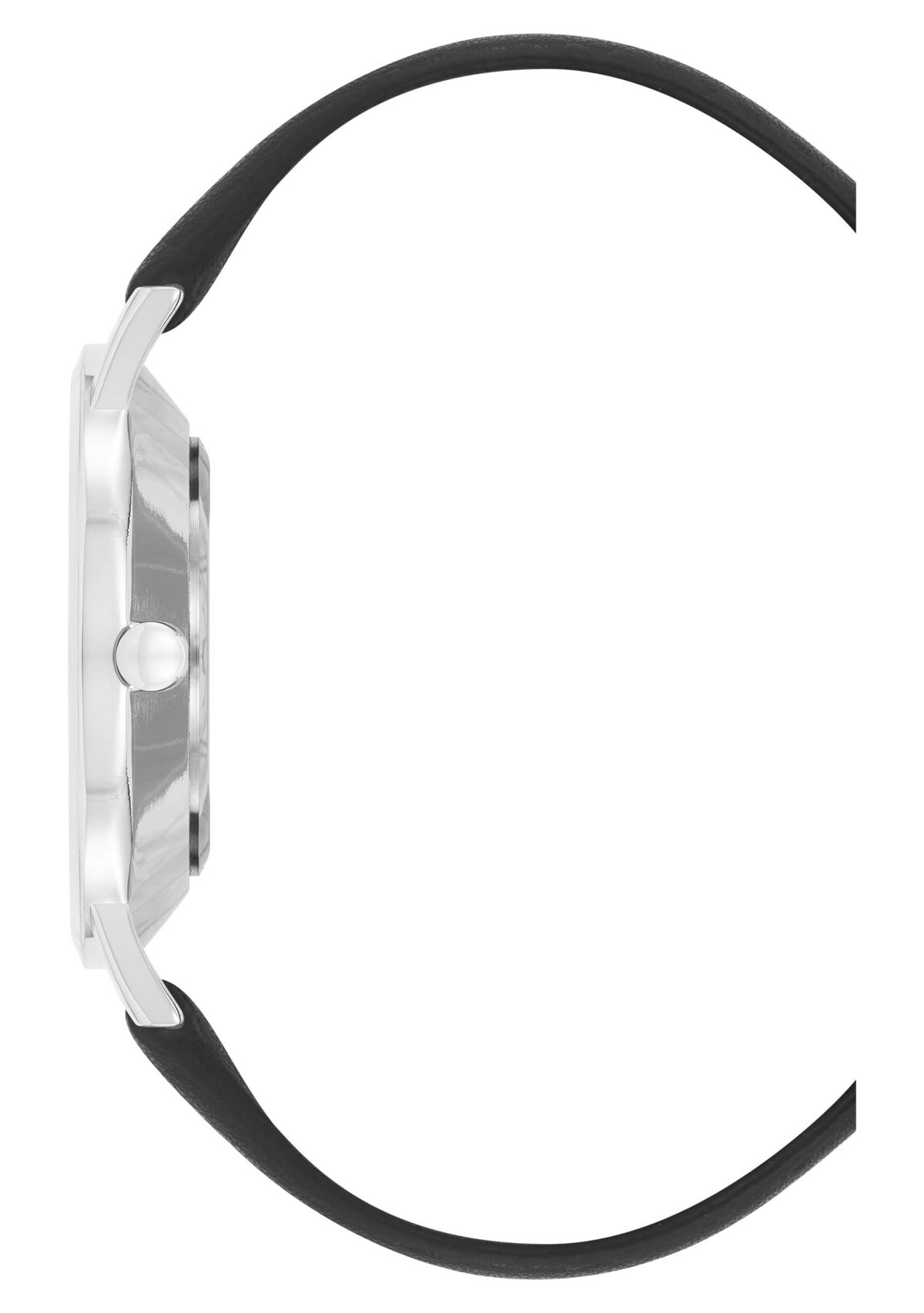 Quartz Round Black Faux Leather Band Watch