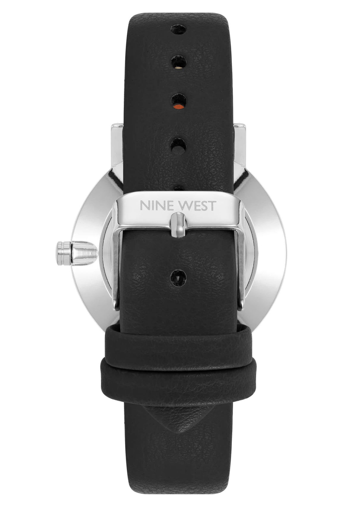 Quartz Round Black Faux Leather Band Watch