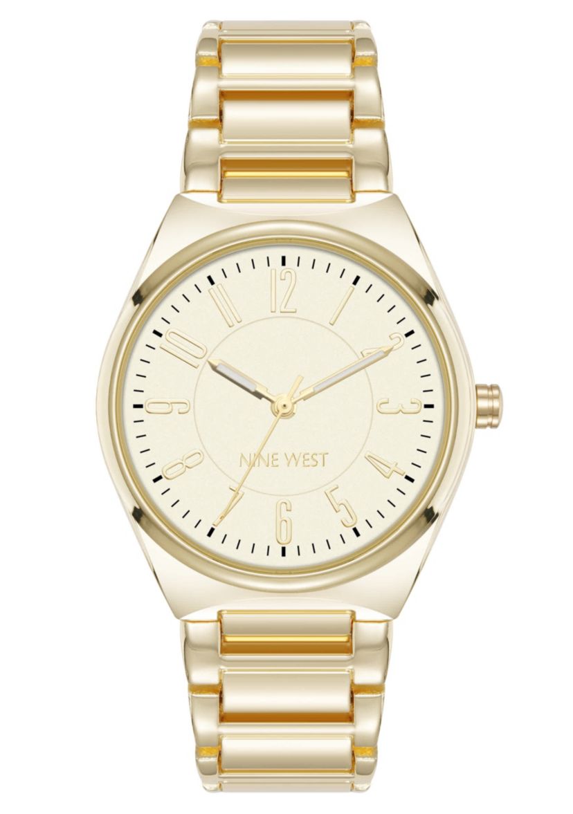 Quartz Round Gold-tone Metal Alloy Link Bracelet Watch