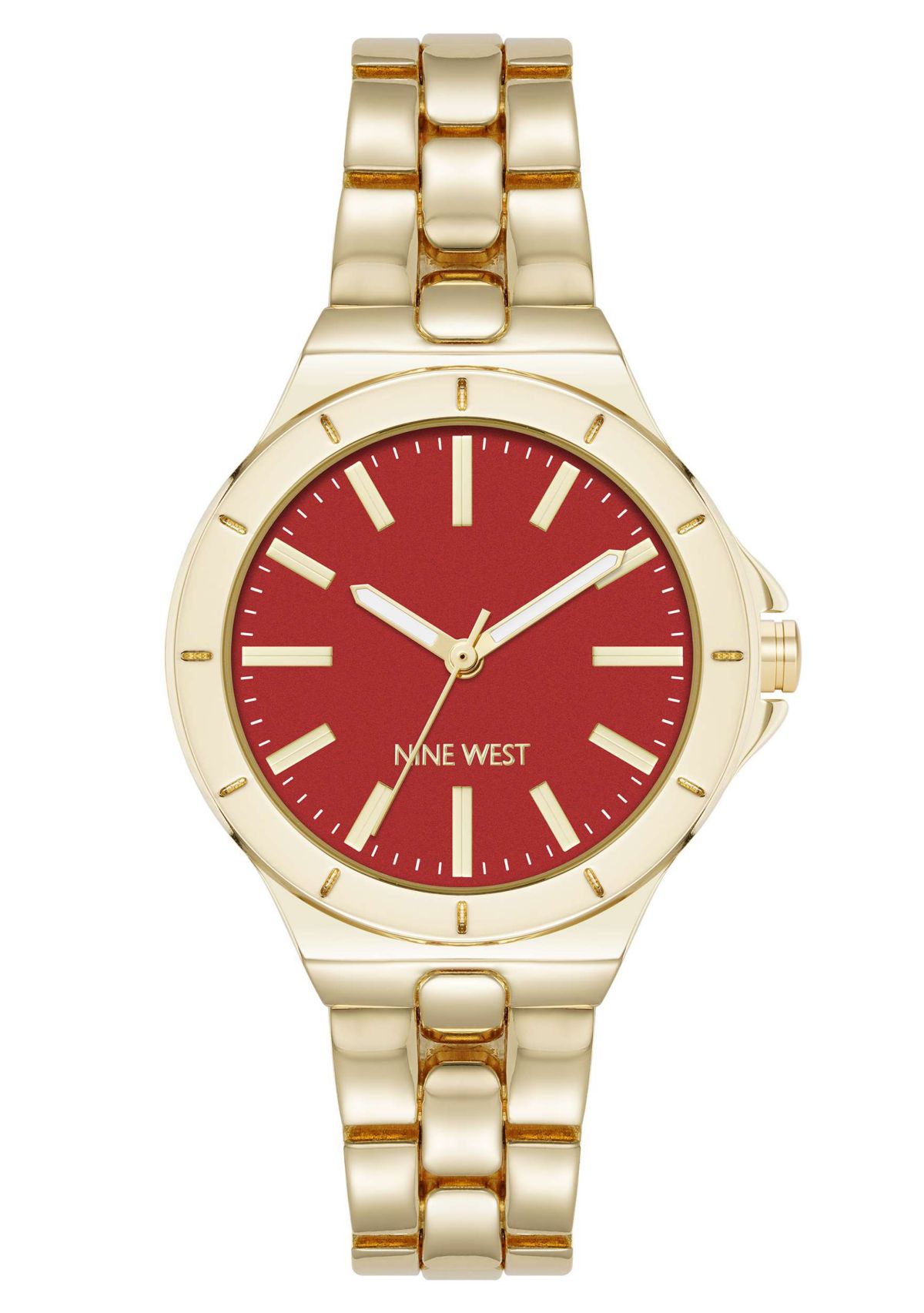 Womens Round Gold-tone Metal Alloy Link Bracelet Watch