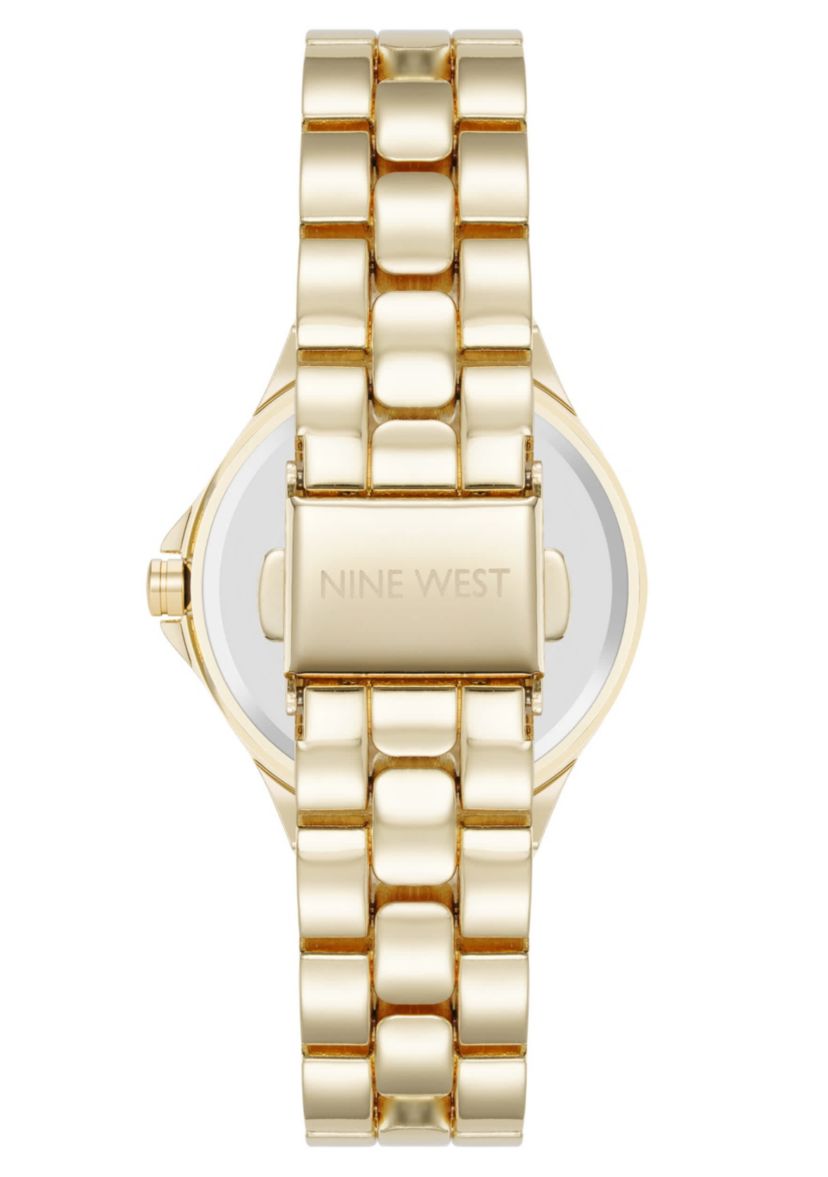 Womens Round Gold-tone Metal Alloy Link Bracelet Watch