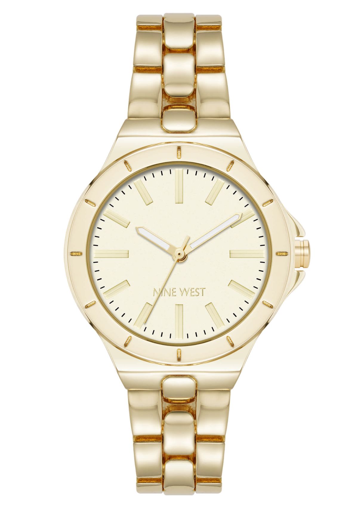 Womens Round Gold-tone Metal Alloy Link Bracelet Watch