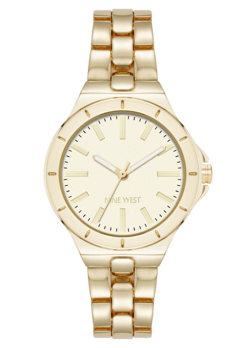 Womens Round Gold-tone Metal Alloy Link Bracelet Watch