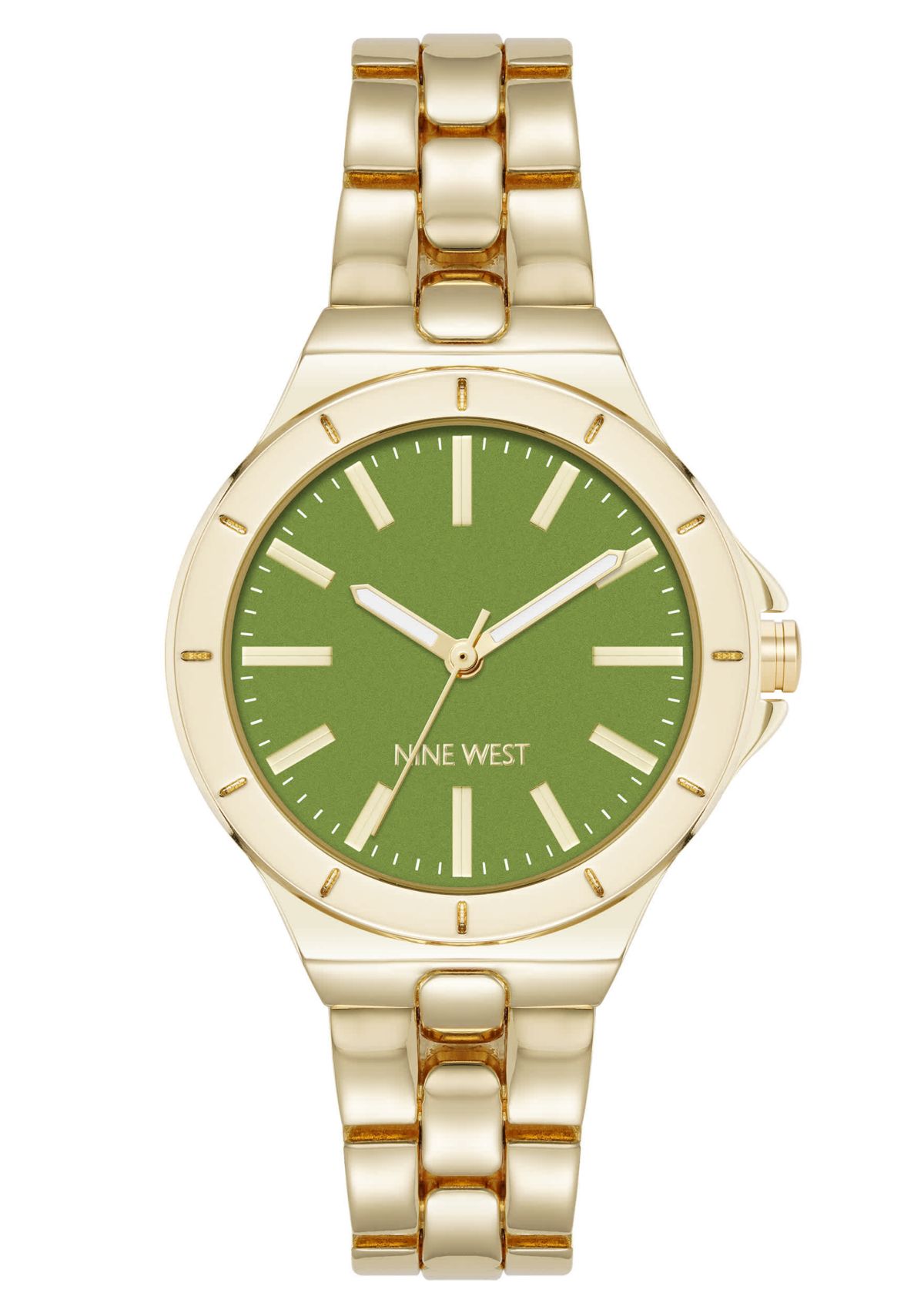 Womens Round Gold-tone Metal Alloy Link Bracelet Watch