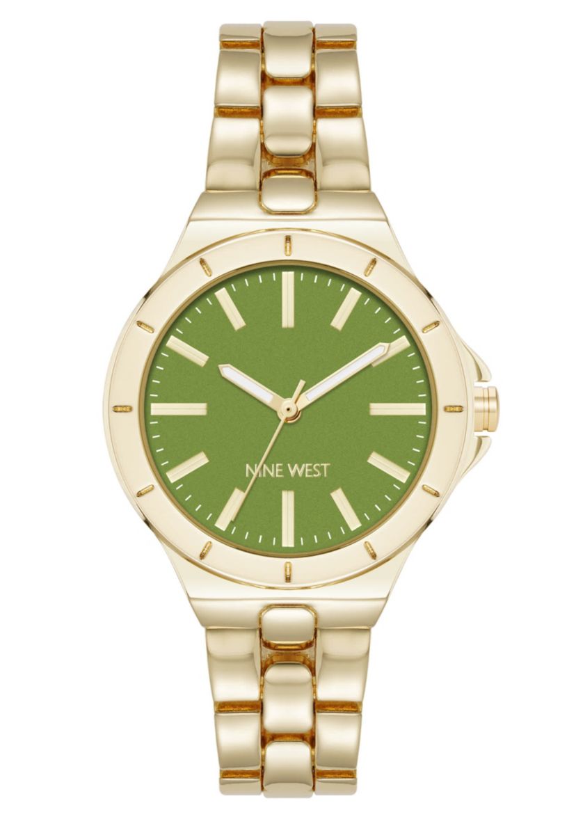 Womens Round Gold-tone Metal Alloy Link Bracelet Watch