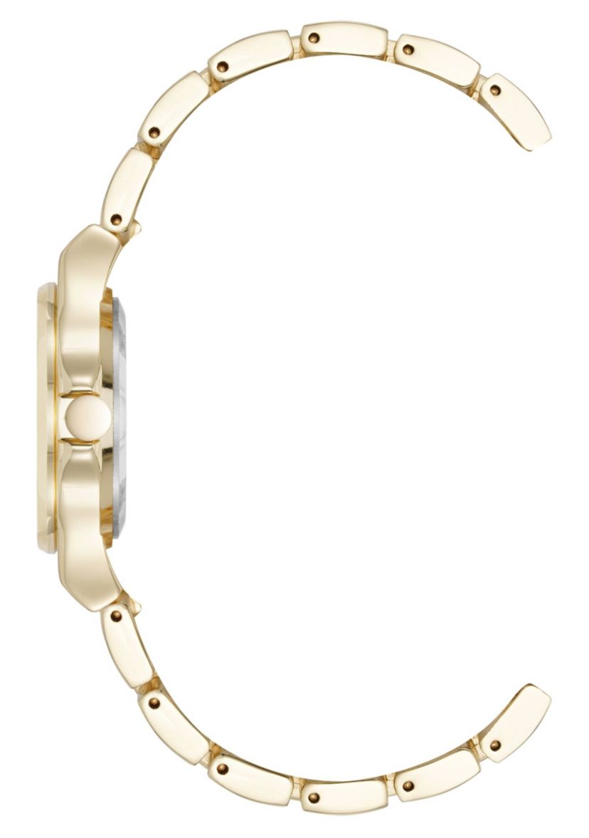 Womens Round Gold-tone Metal Alloy Link Bracelet Watch