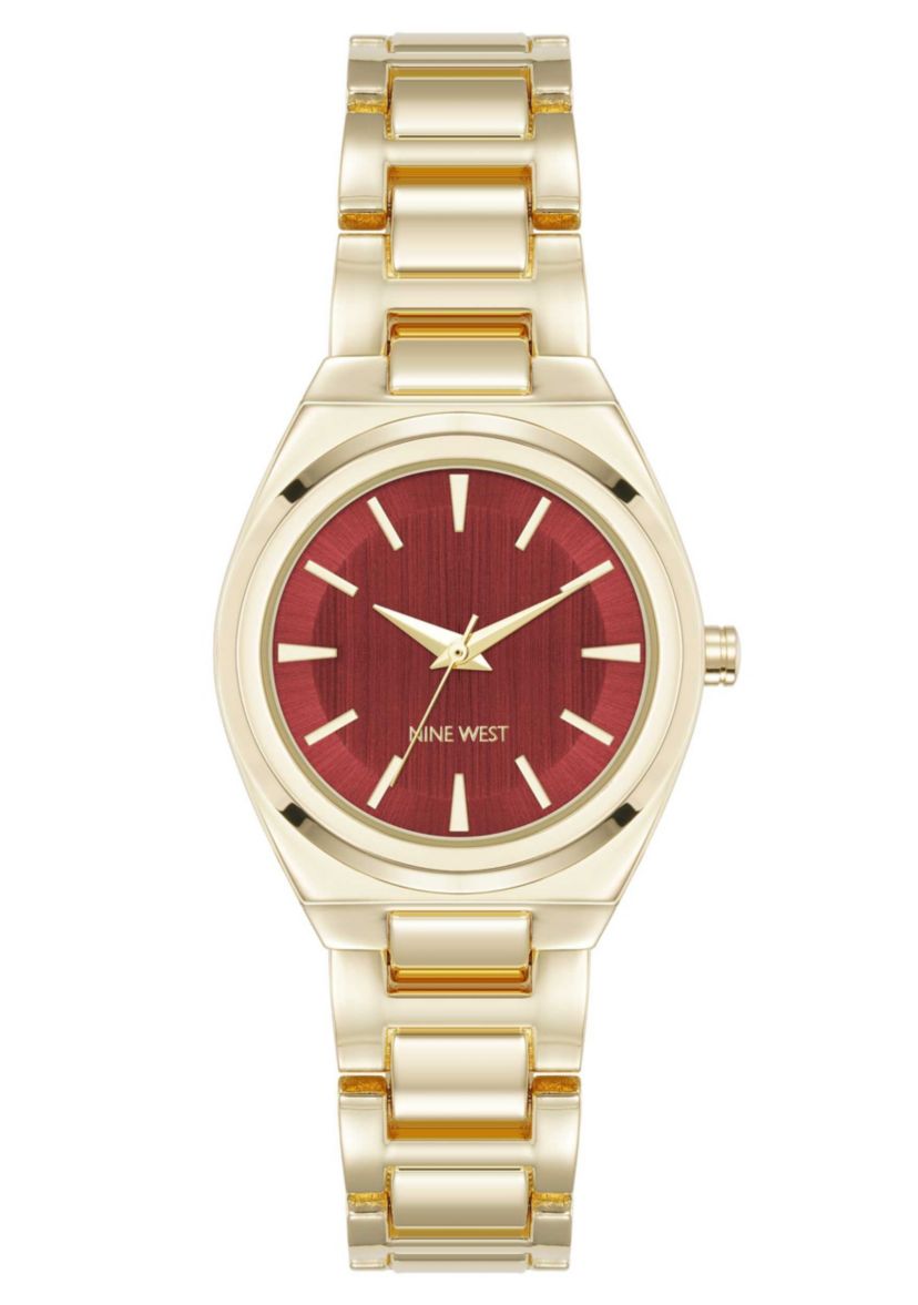 Womens Round Gold-tone Metal Alloy Link Bracelet Watch