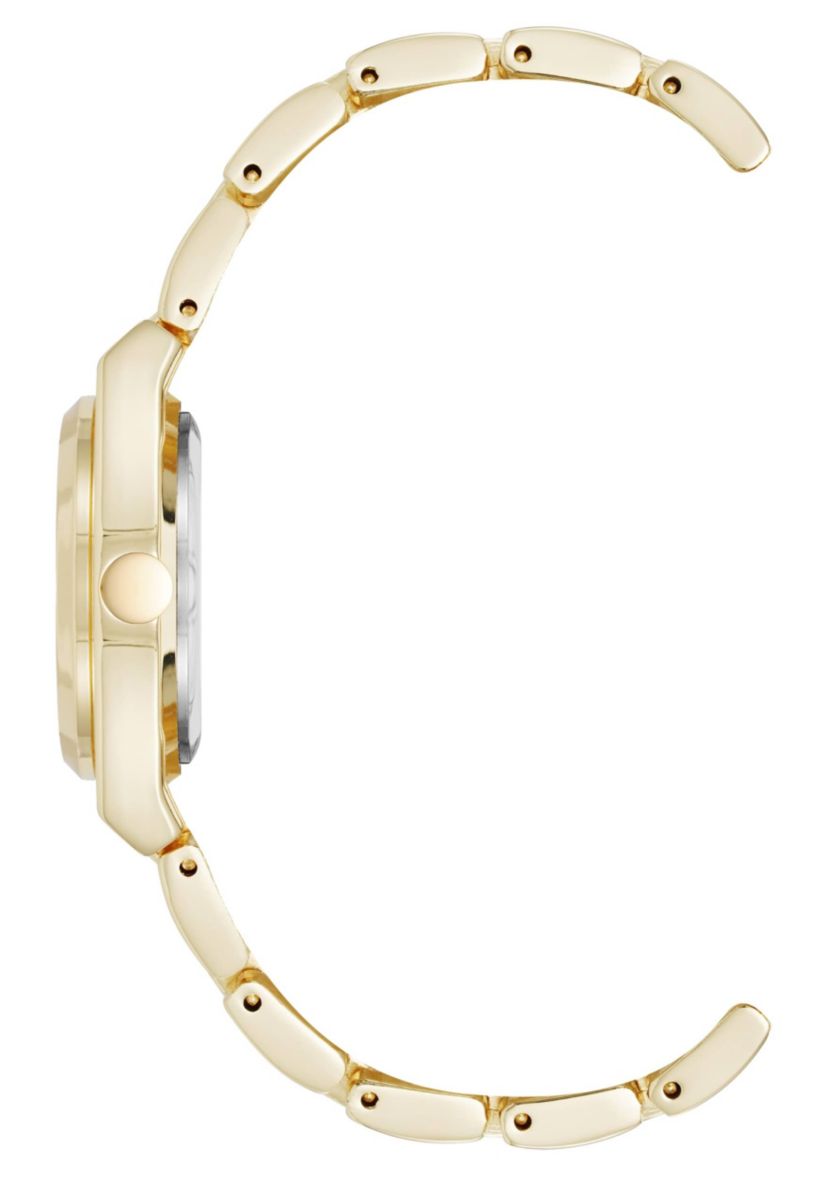 Womens Round Gold-tone Metal Alloy Link Bracelet Watch