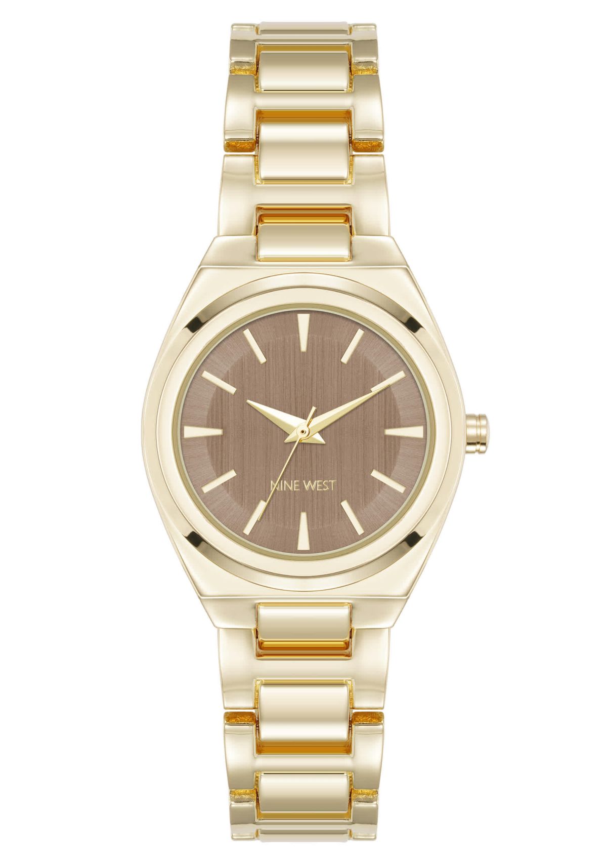 Womens Round Gold-tone Metal Alloy Link Bracelet Watch