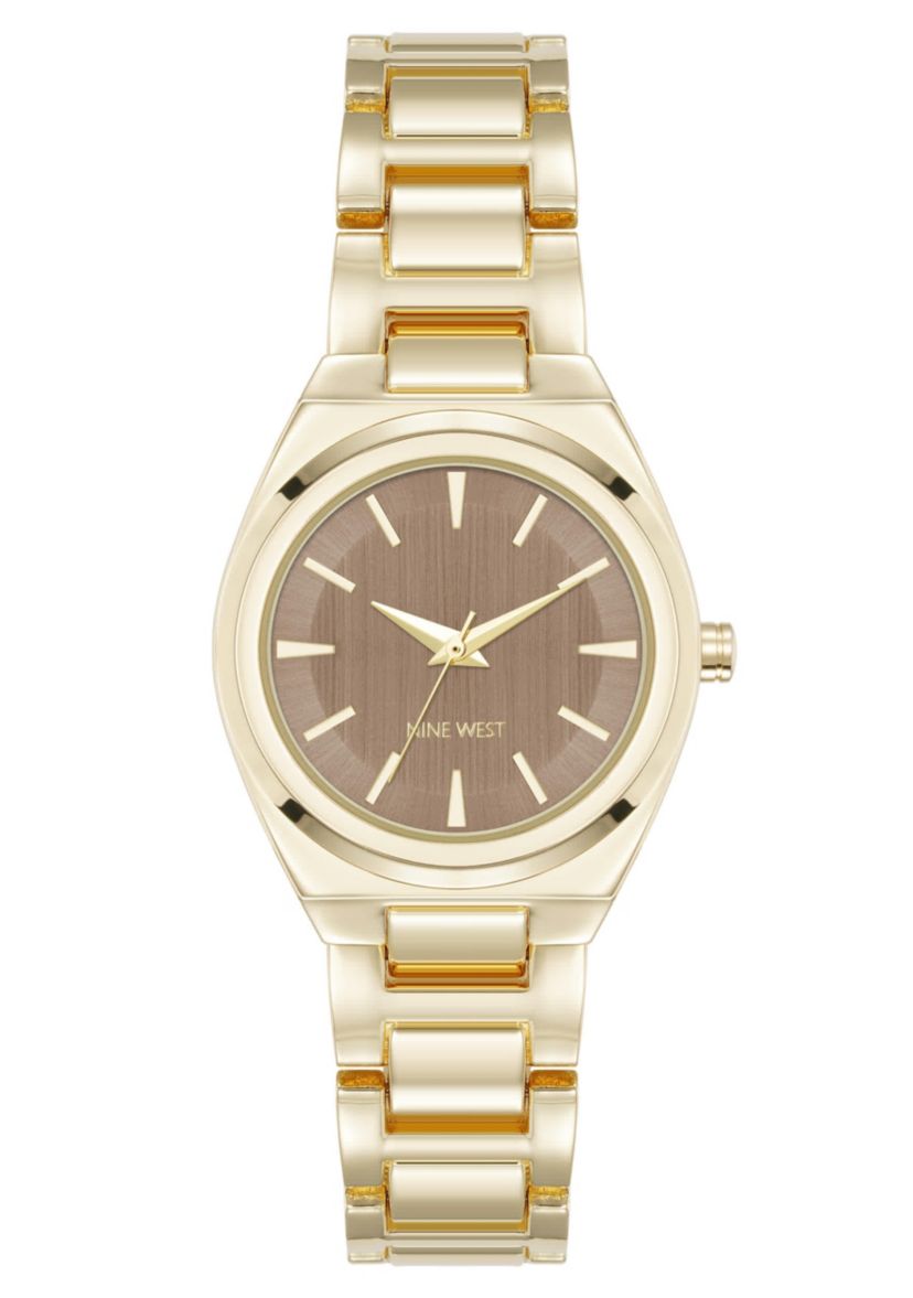 Womens Round Gold-tone Metal Alloy Link Bracelet Watch