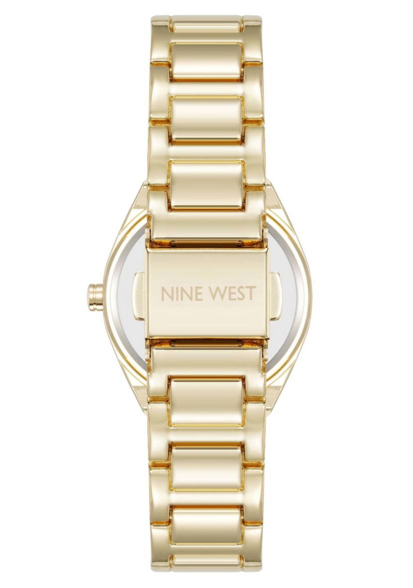 Womens Round Gold-tone Metal Alloy Link Bracelet Watch