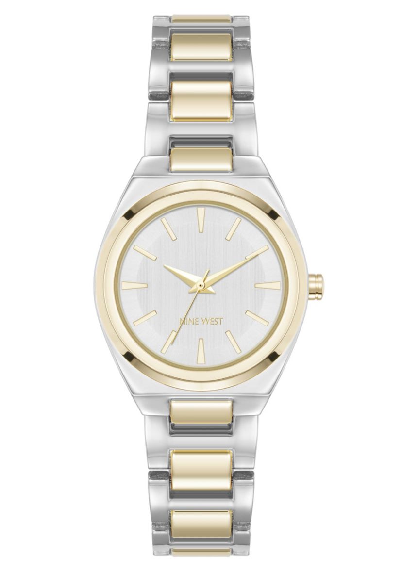 Womens Round Two-tone Metal Alloy Link Bracelet Watch