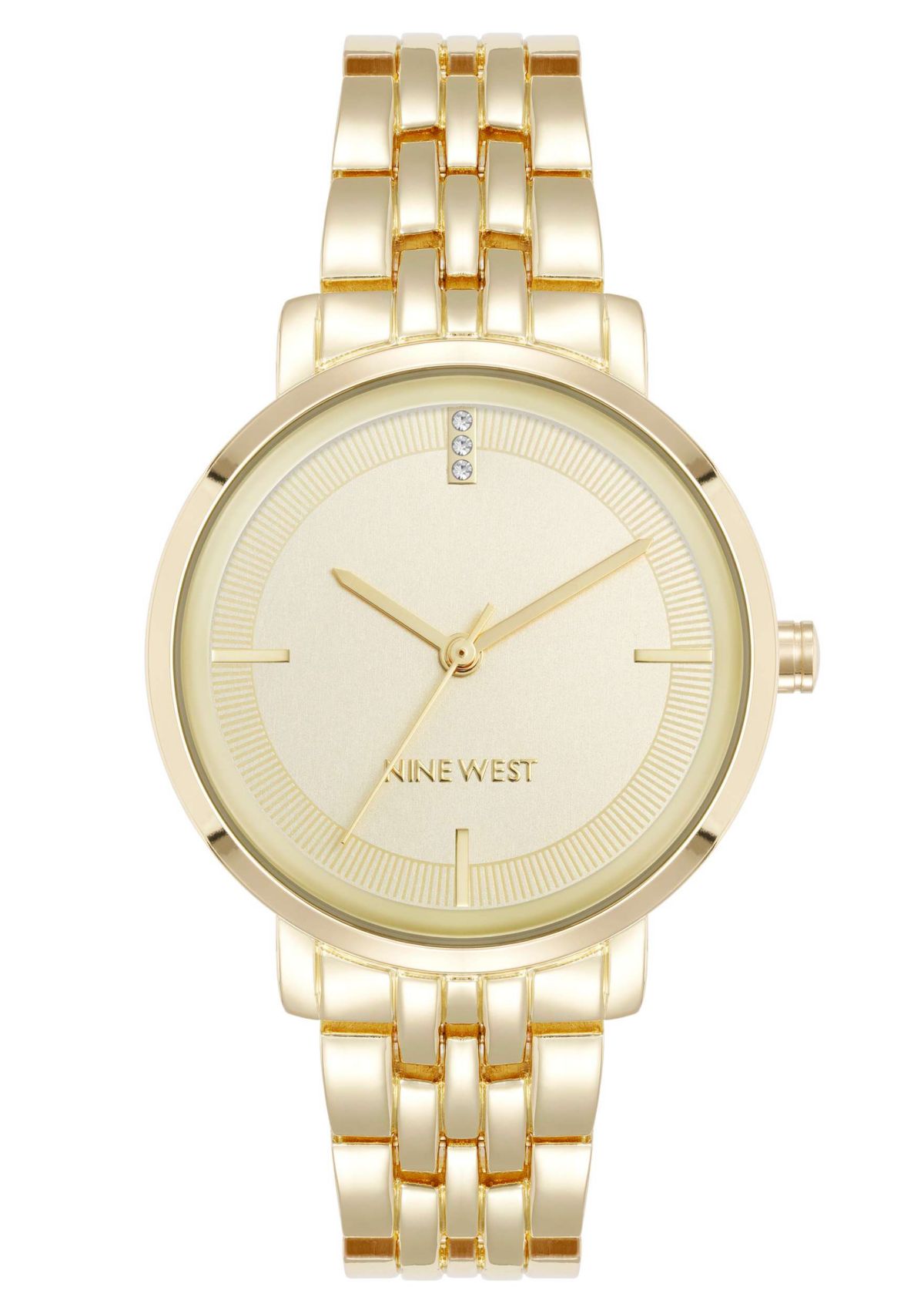 Womens Round Gold-tone Metal Alloy Link Bracelet Watch