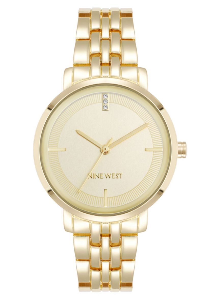 Womens Round Gold-tone Metal Alloy Link Bracelet Watch