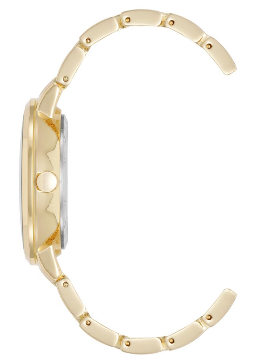 Womens Round Gold-tone Metal Alloy Link Bracelet Watch