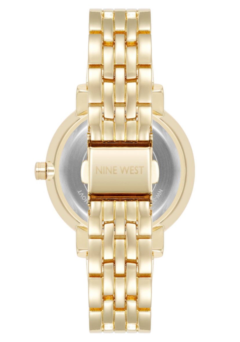 Womens Round Gold-tone Metal Alloy Link Bracelet Watch
