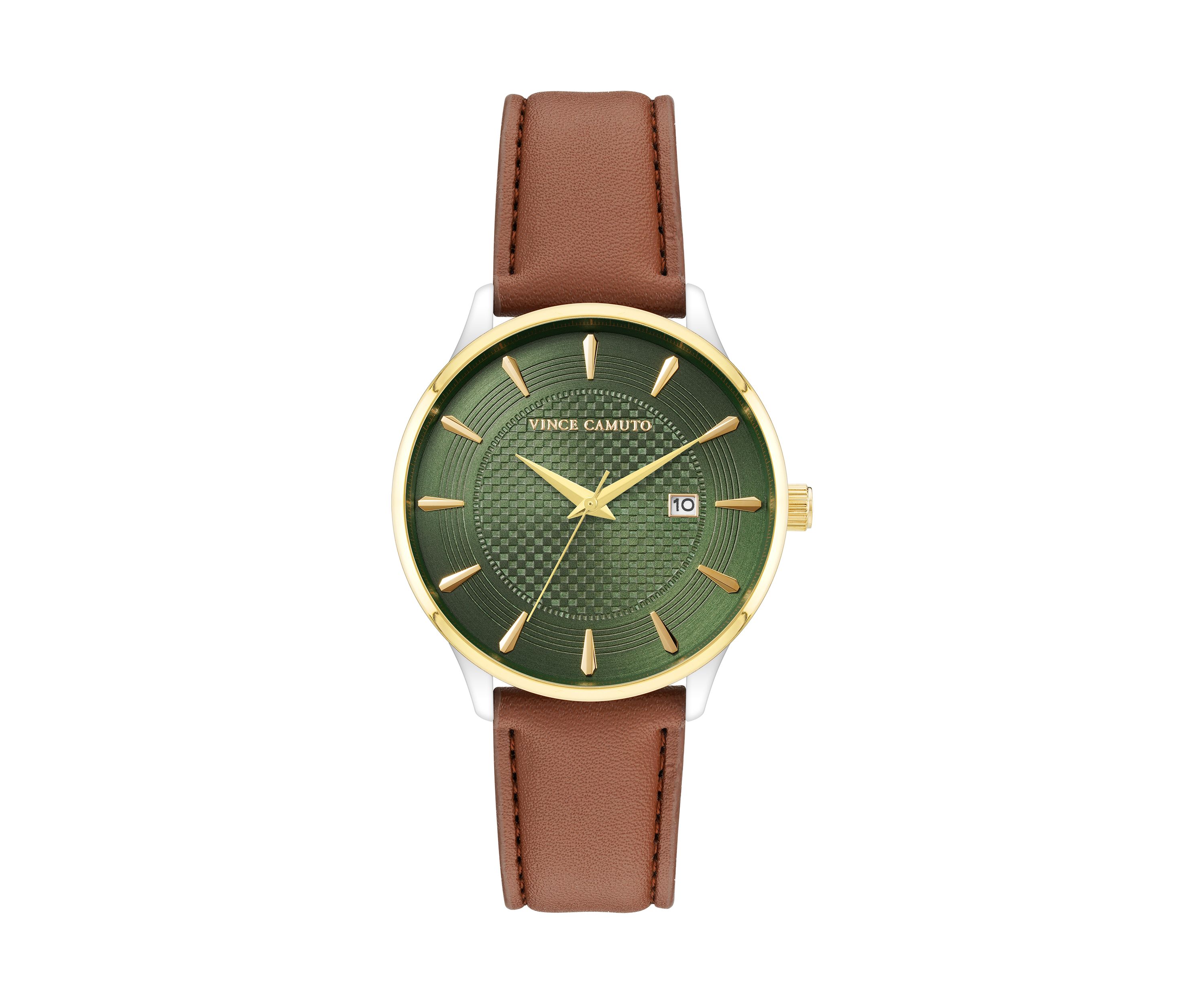 Quartz Vintage Brown Leather Band with Green Dial Watch