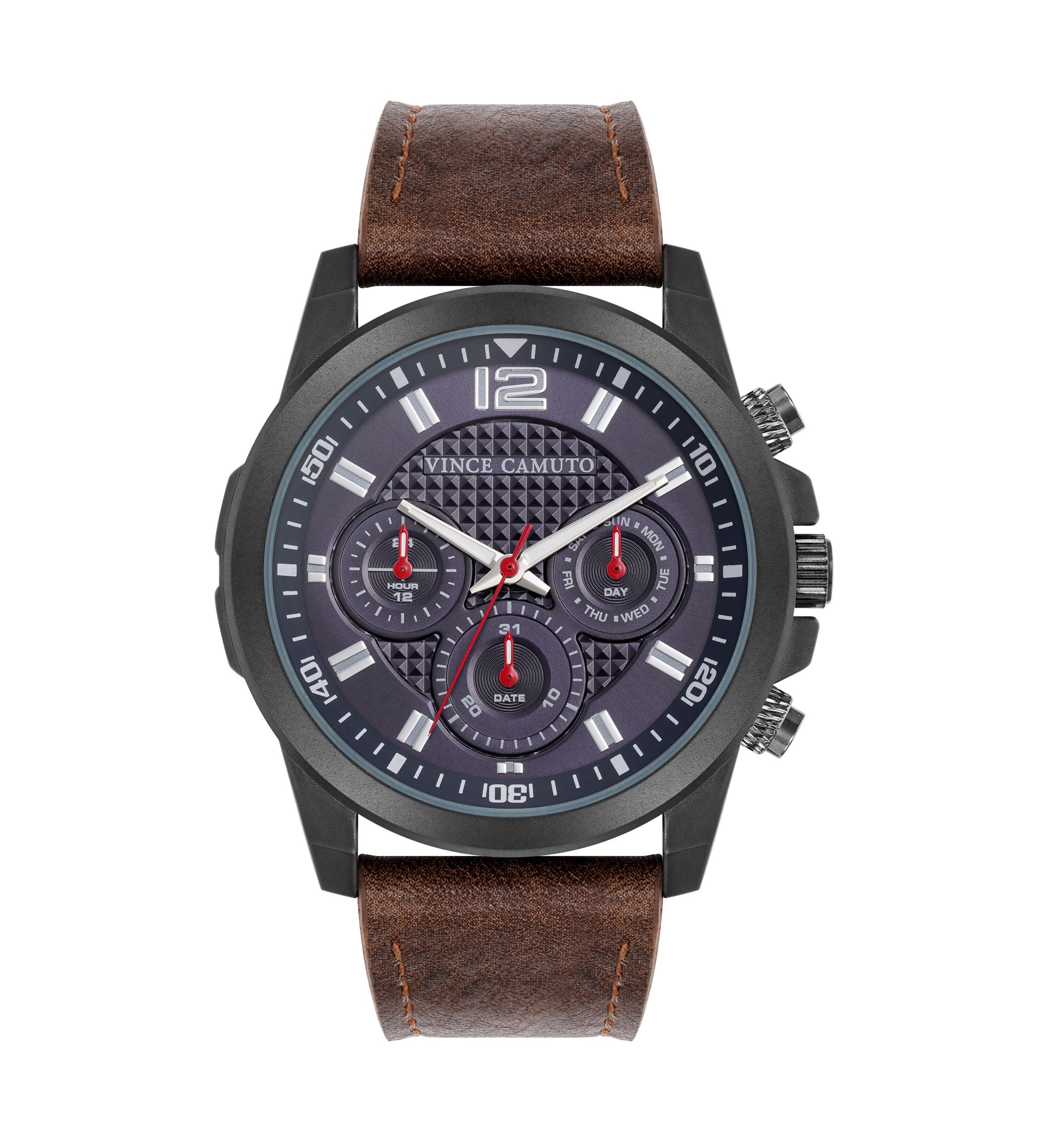 Quartz Rugged Brown PU Leather with Navy Dial Watch