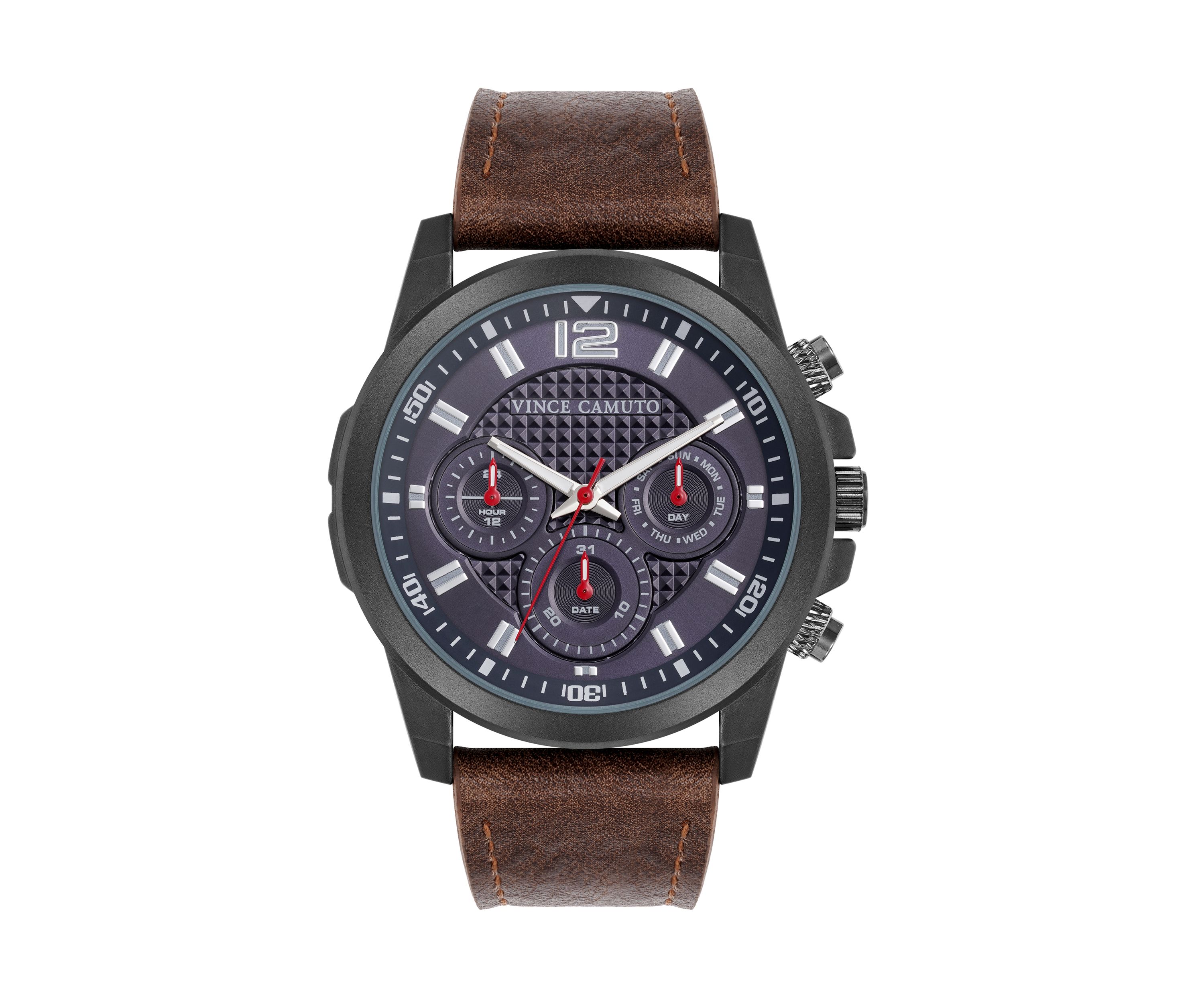 Quartz Rugged Brown PU Leather with Navy Dial Watch