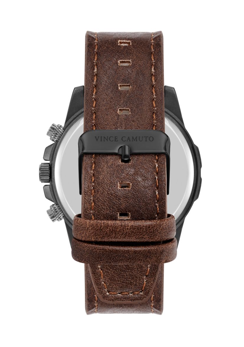 Quartz Rugged Brown PU Leather with Navy Dial Watch