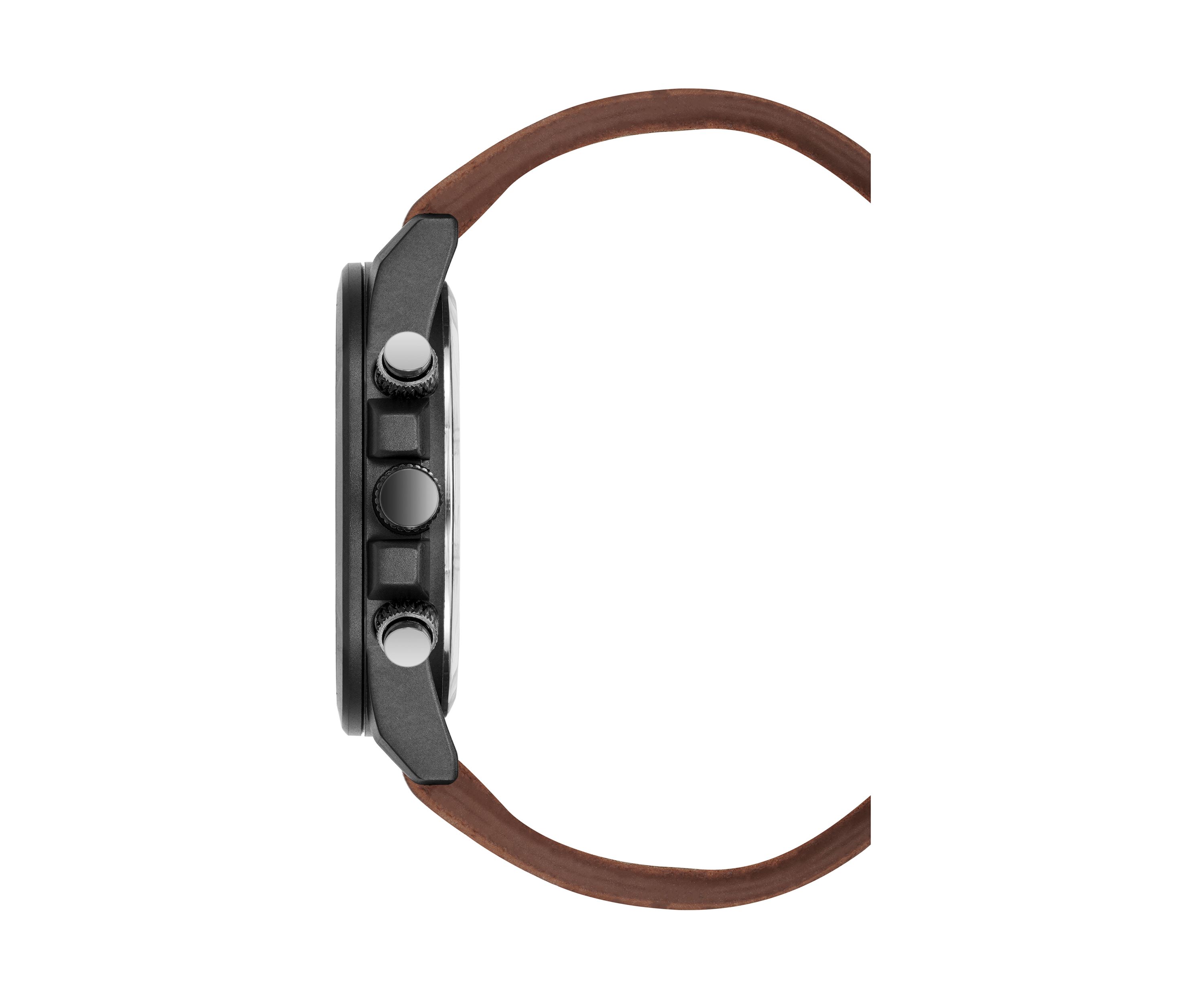 Quartz Rugged Brown PU Leather with Navy Dial Watch