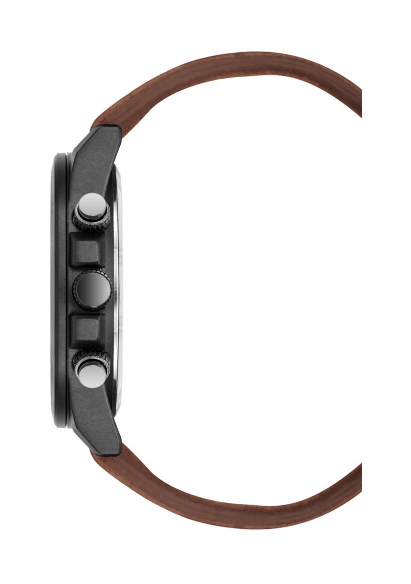 Quartz Rugged Brown PU Leather with Navy Dial Watch
