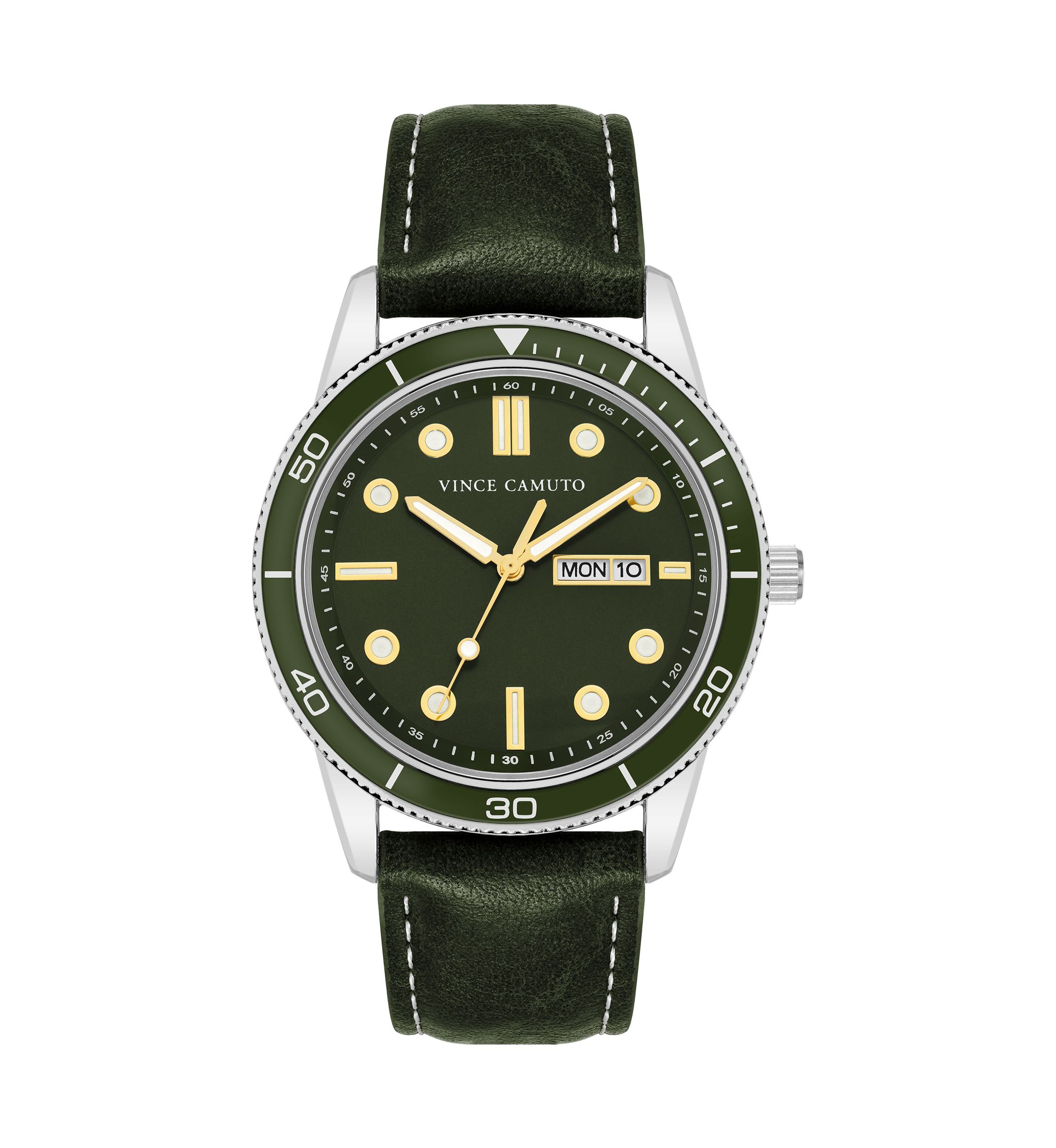 Quartz Contemporary Smooth Green Leather Band Watch