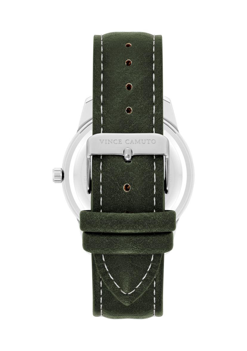 Quartz Contemporary Smooth Green Leather Band Watch