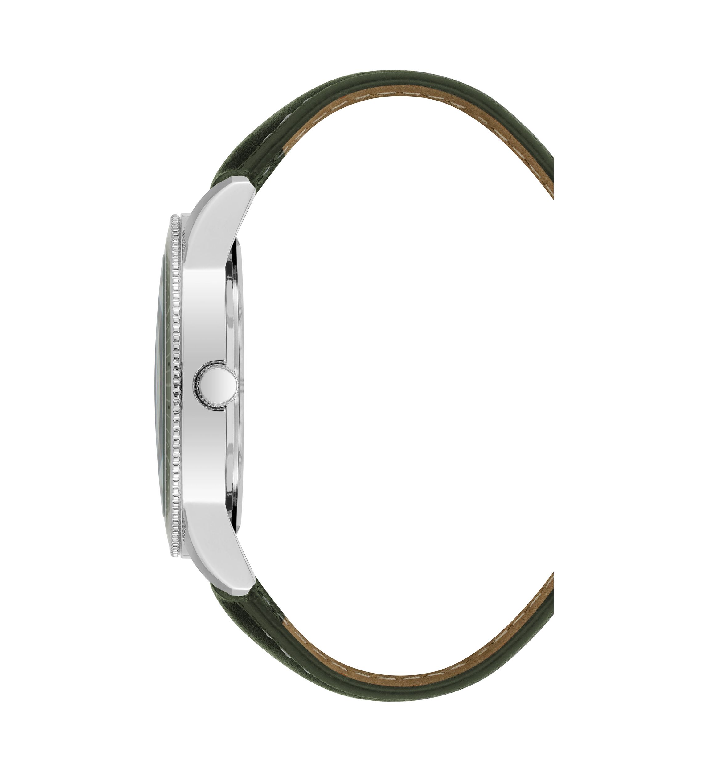 Quartz Contemporary Smooth Green Leather Band Watch