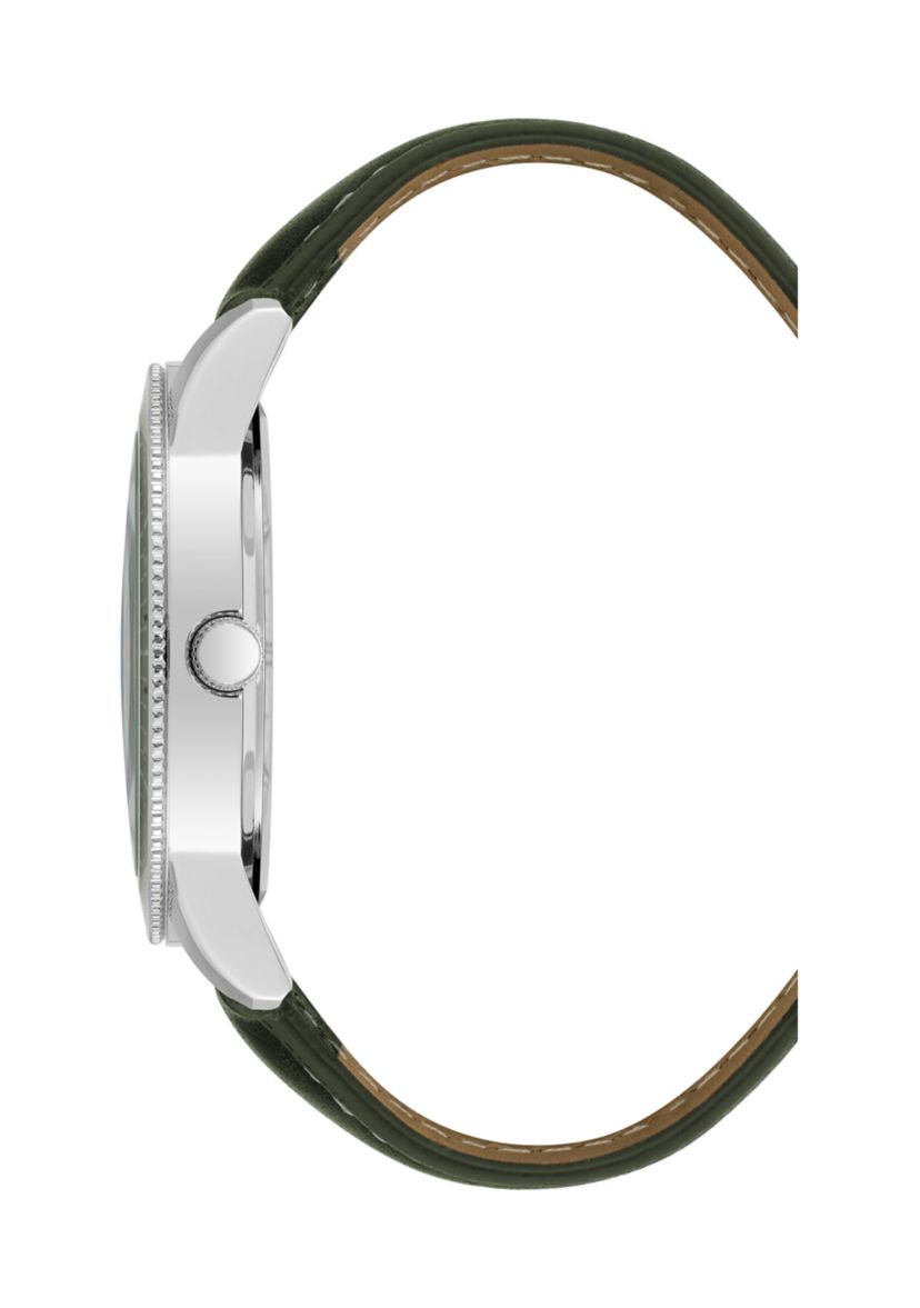 Quartz Contemporary Smooth Green Leather Band Watch