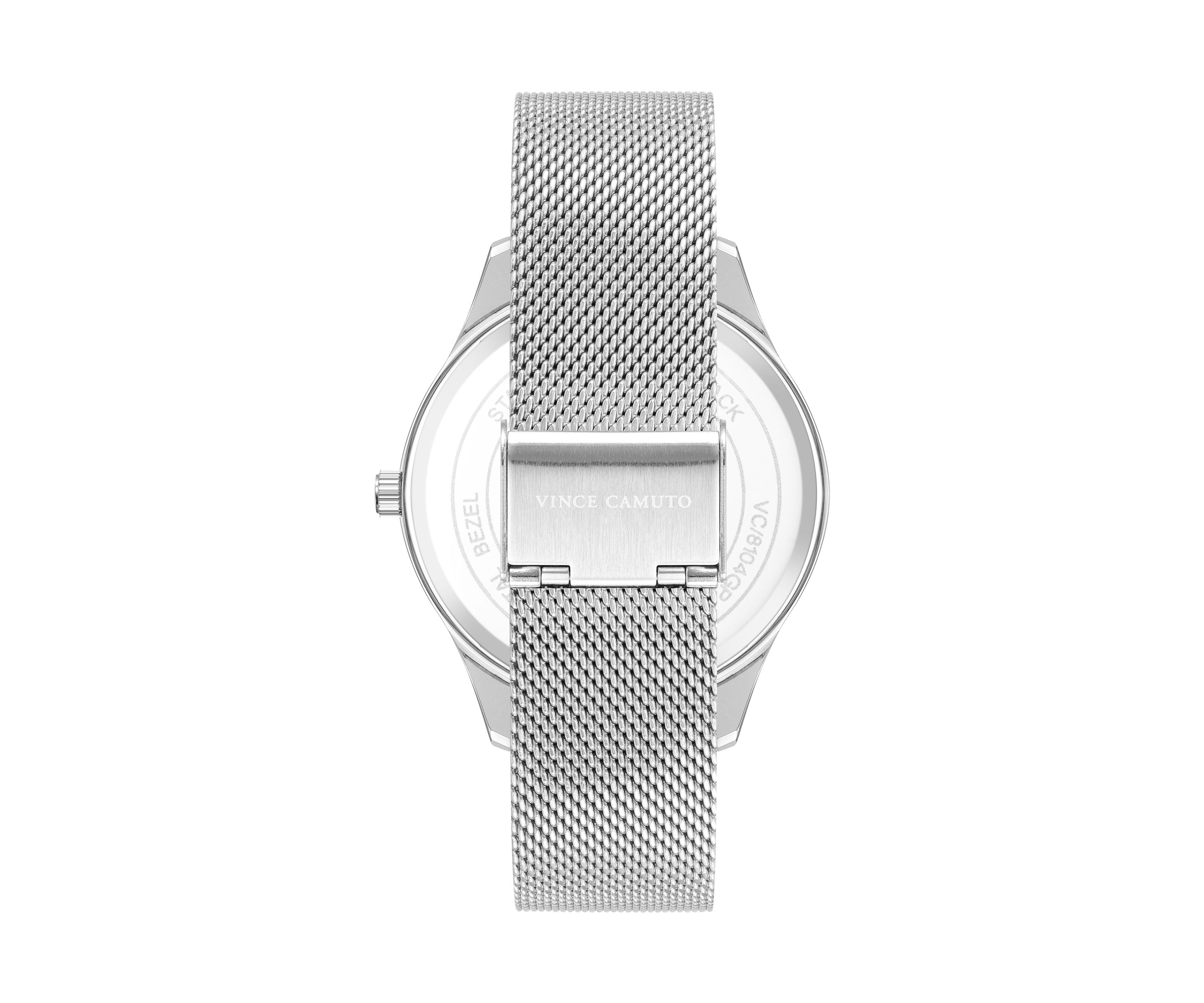Silver Tone Stainless Steel Mesh Band Watch with Black Dial