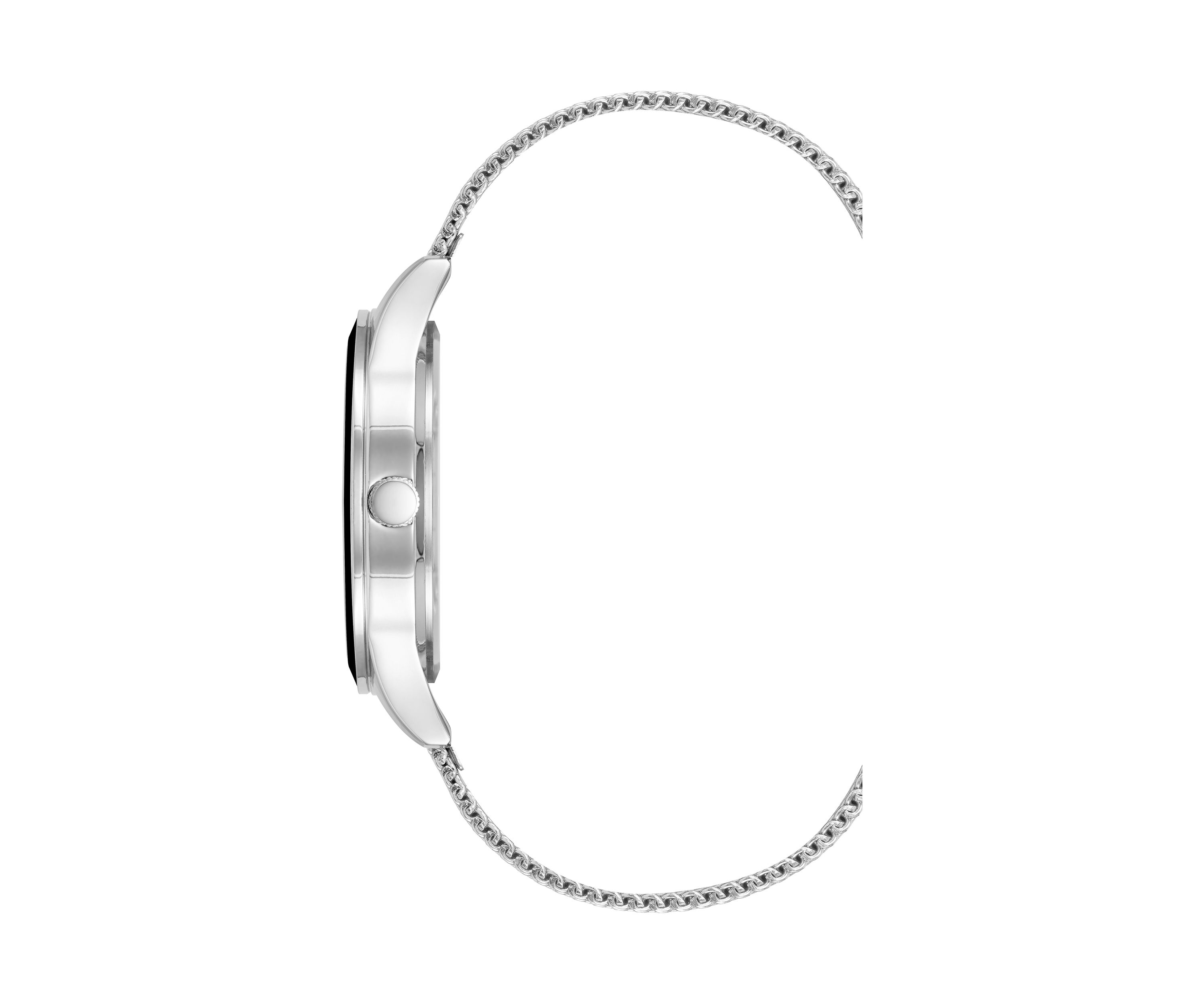 Silver Tone Stainless Steel Mesh Band Watch with Black Dial