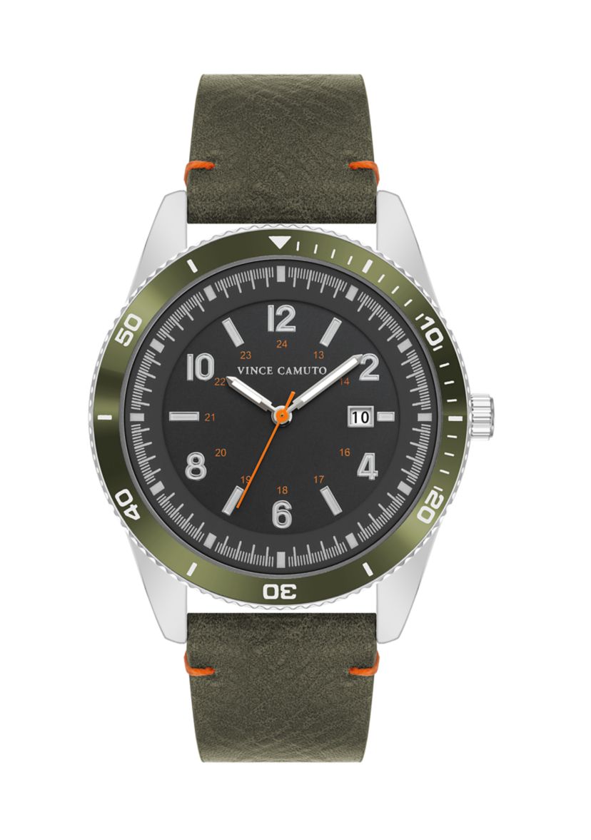 Quartz Bold Green PU Leather Band Watch
