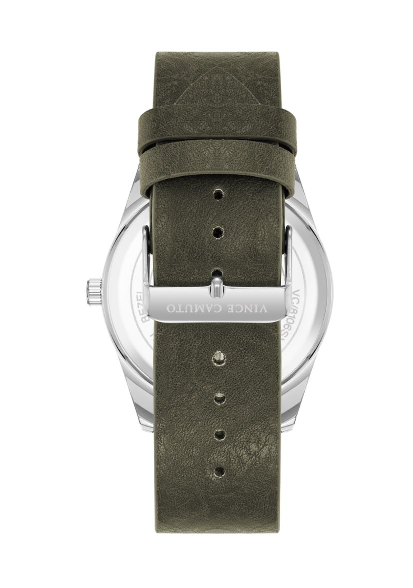 Quartz Bold Green PU Leather Band Watch