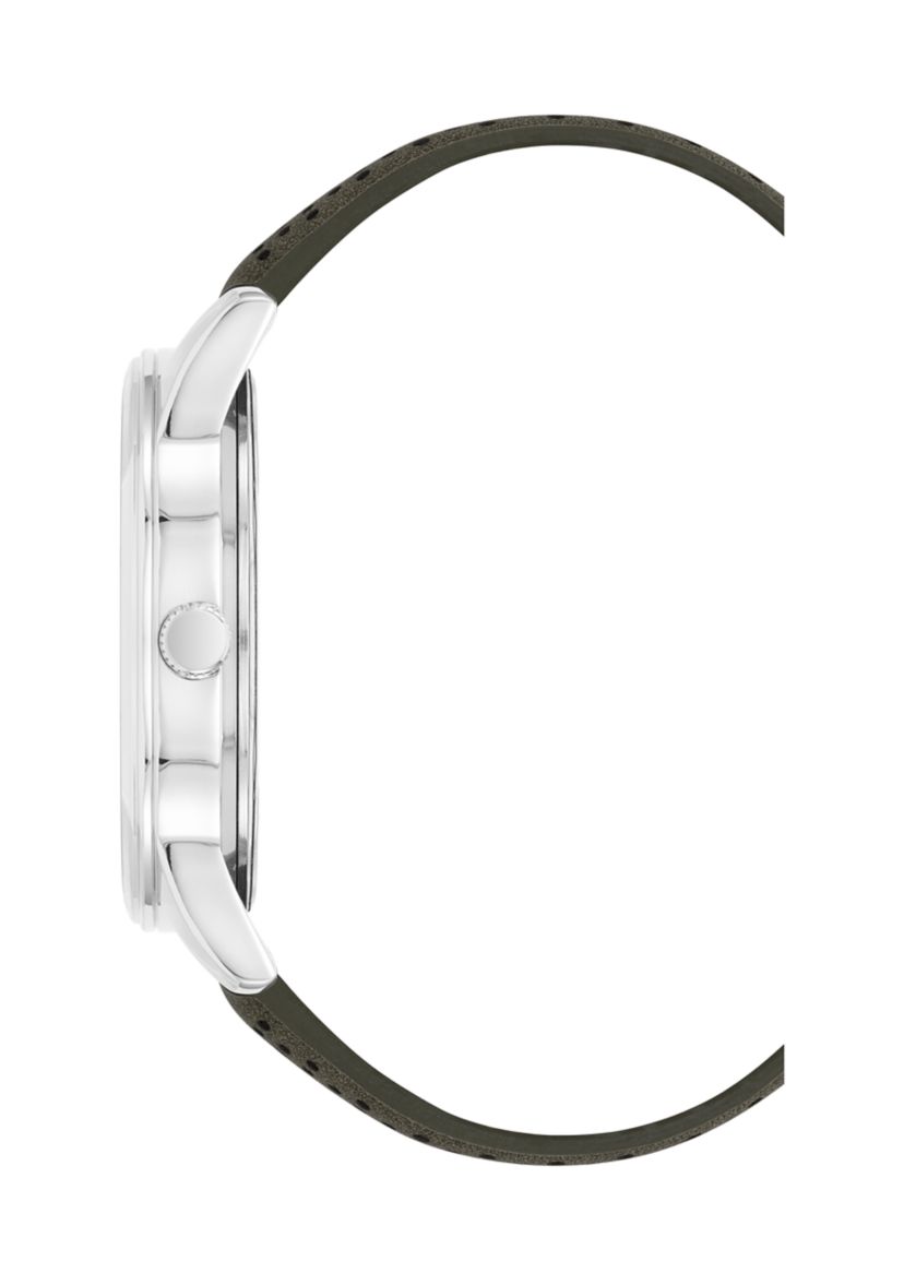 Quartz Sport Olive PU Leather Band Watch