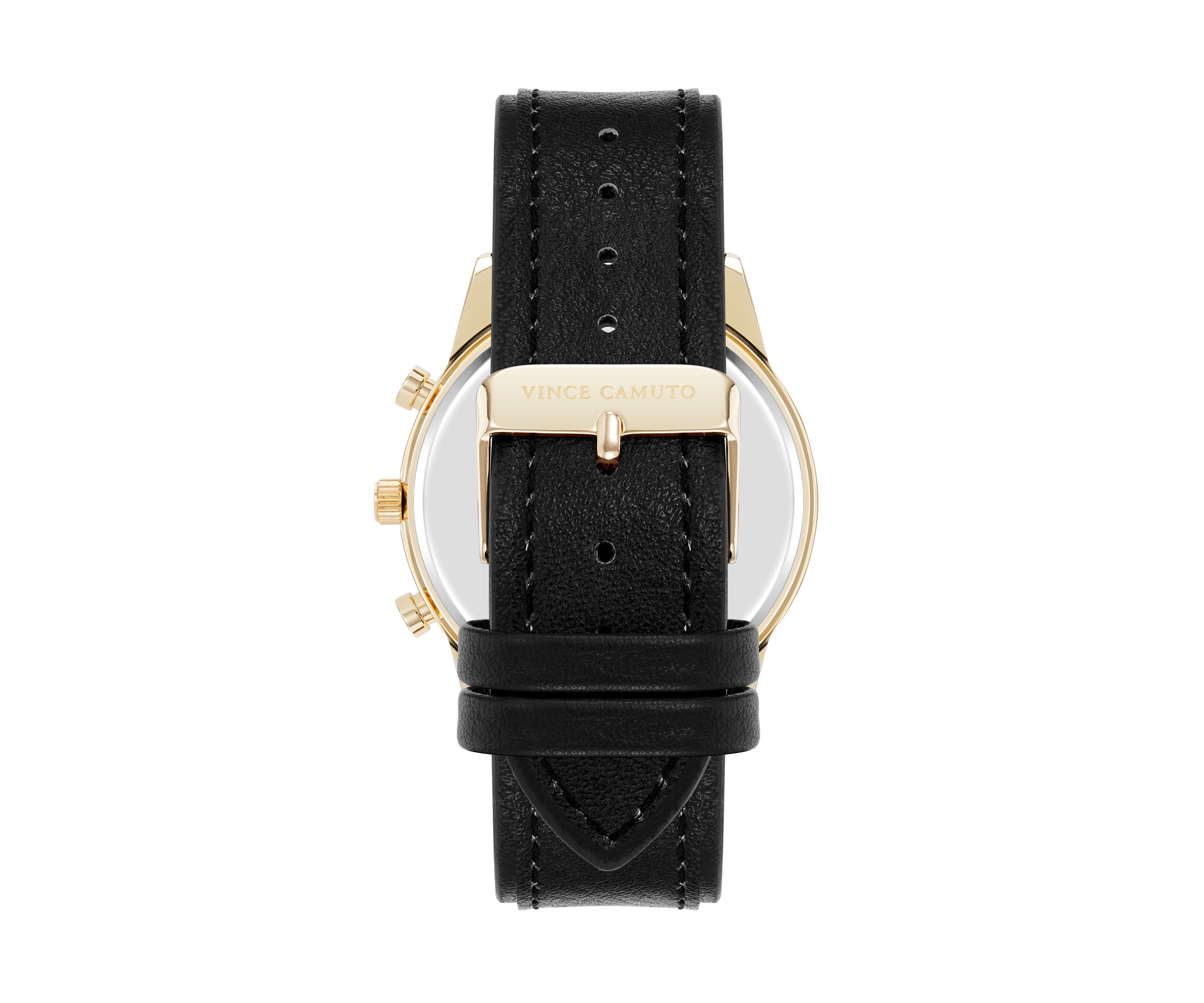 Quartz Sleek Black PU Leather Dual Sub-Dial Watch