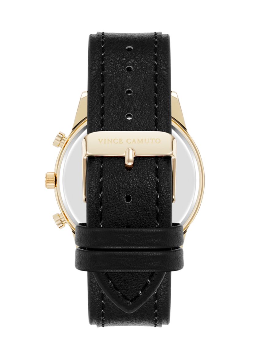 Quartz Sleek Black PU Leather Dual Sub-Dial Watch