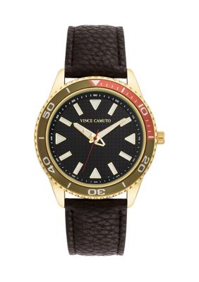 Vince Camuto Men's Quartz Brown PU Leather Band Watch