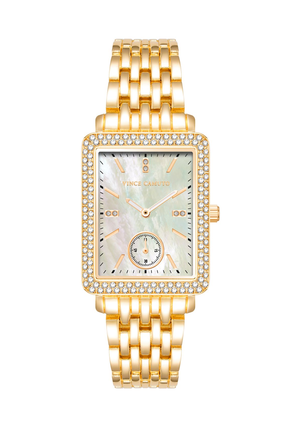 Quartz Gold-Tone Metal Alloy Crystal Bezel Watch