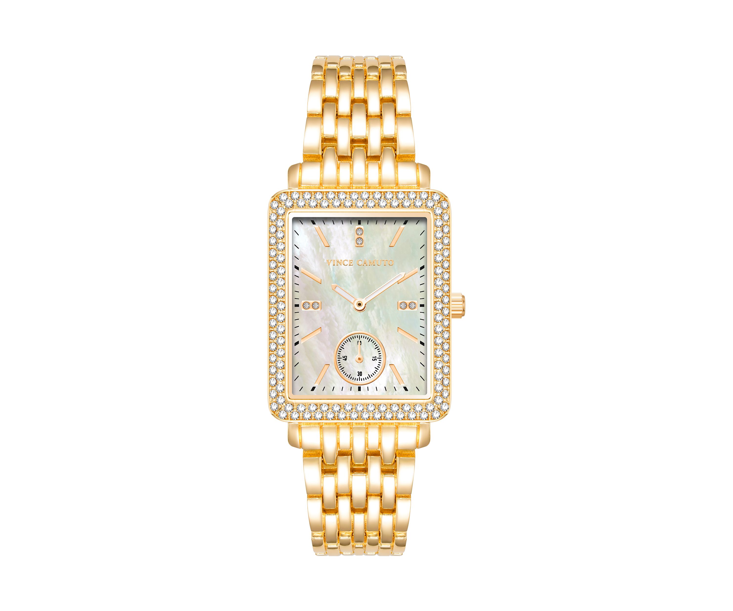 Quartz Gold-Tone Metal Alloy Crystal Bezel Watch